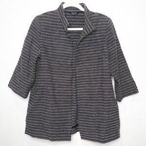 Misook 100% Cotton Black White Print Open Front 3/4 Sleeve Cardigan Size Medium